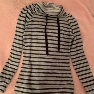 Mock-neck striped hoodie